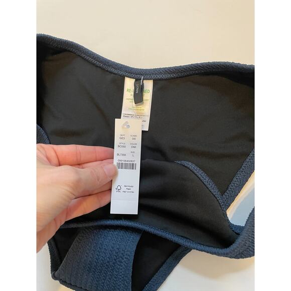 J. Crew High Leg Textured Bikini Swim Bottom Navy Blue Size Large NEW - Picture 8 of 8